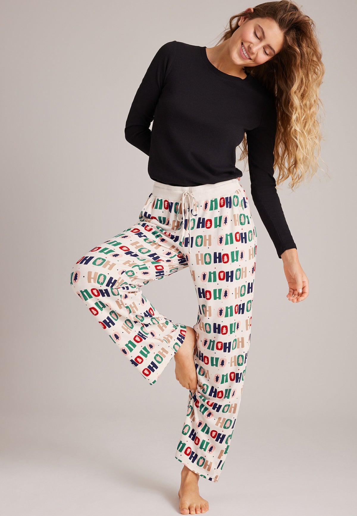 Plus Size Ho Ho Ho Hacci Wide Leg Pajama Pants