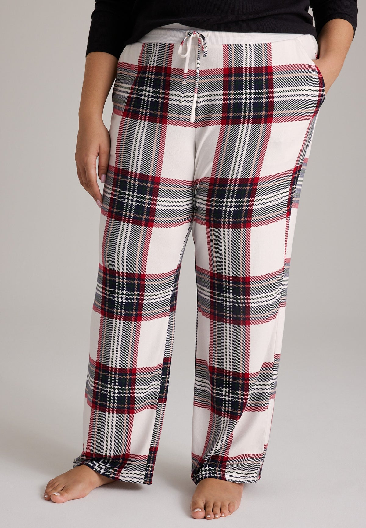 Plus Size Plaid Hacci Wide Leg Pajama Pants