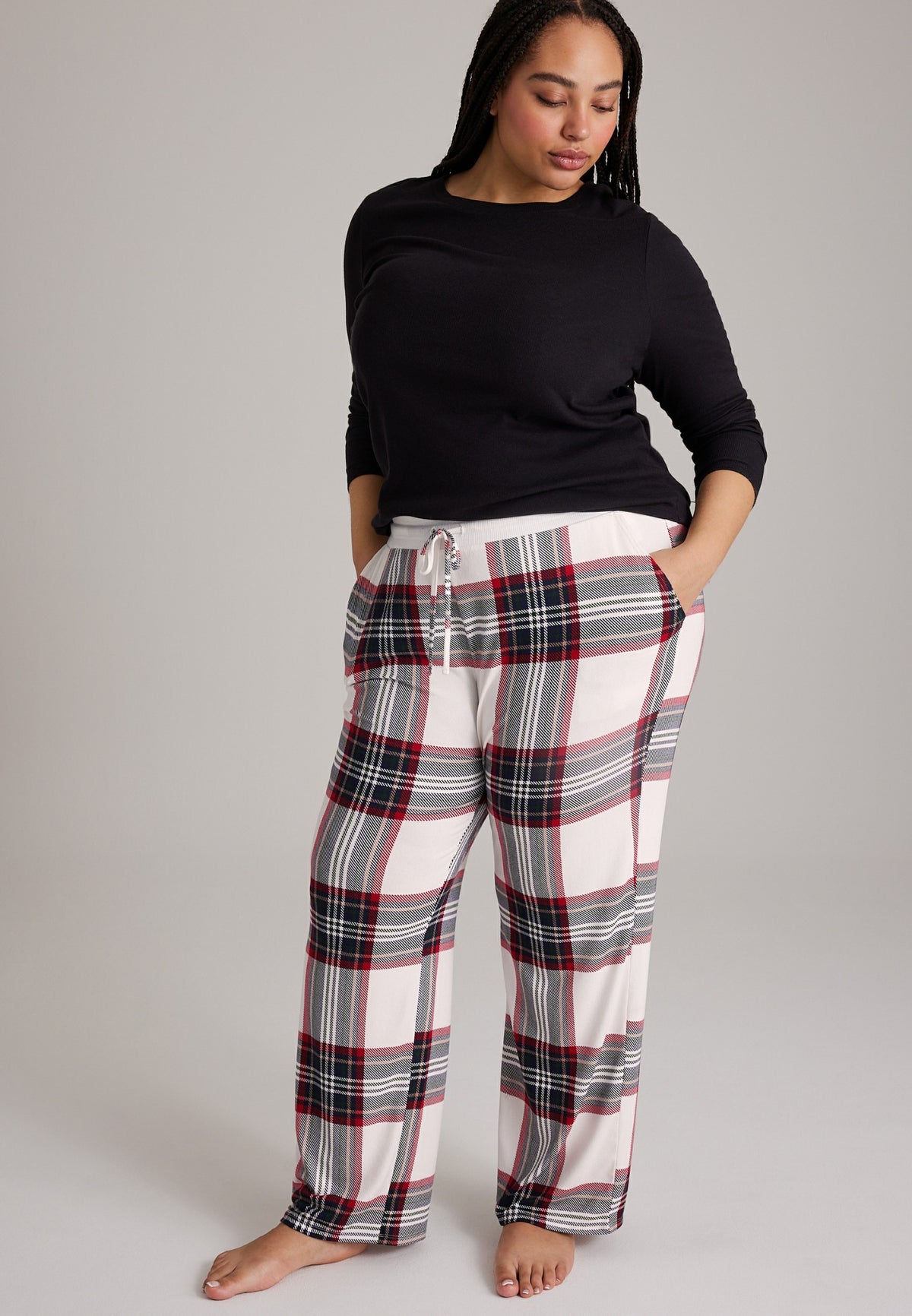 Plus Size Plaid Hacci Wide Leg Pajama Pants