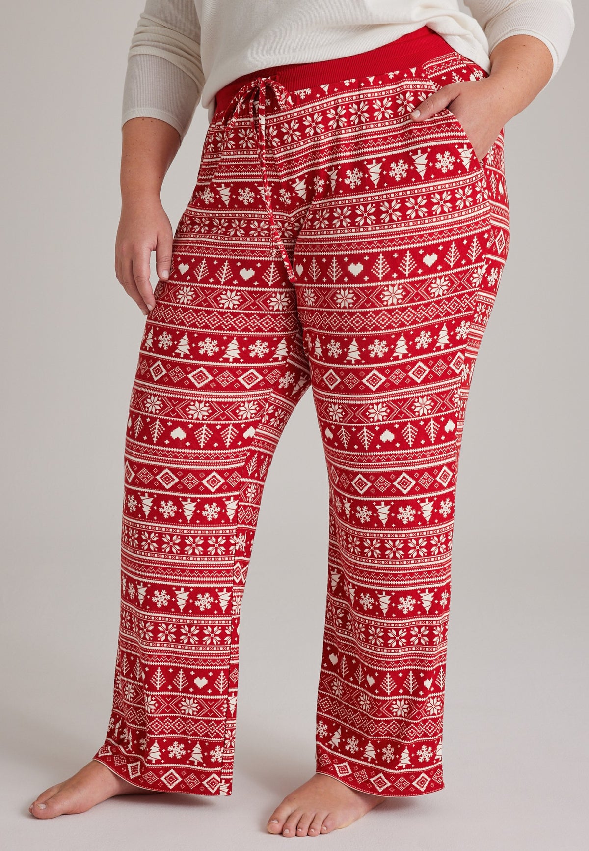 Plus Size Red Fair Isle Hacci Wide Leg Pajama Pants