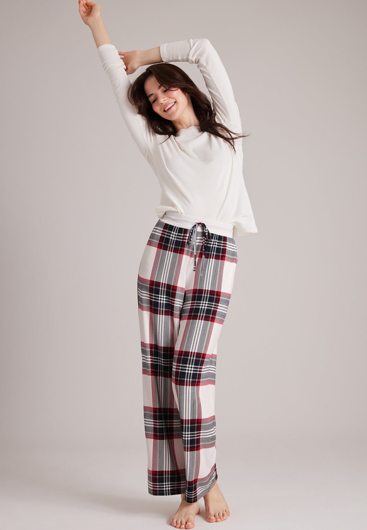 Plaid Hacci Wide Leg Pajama Pants