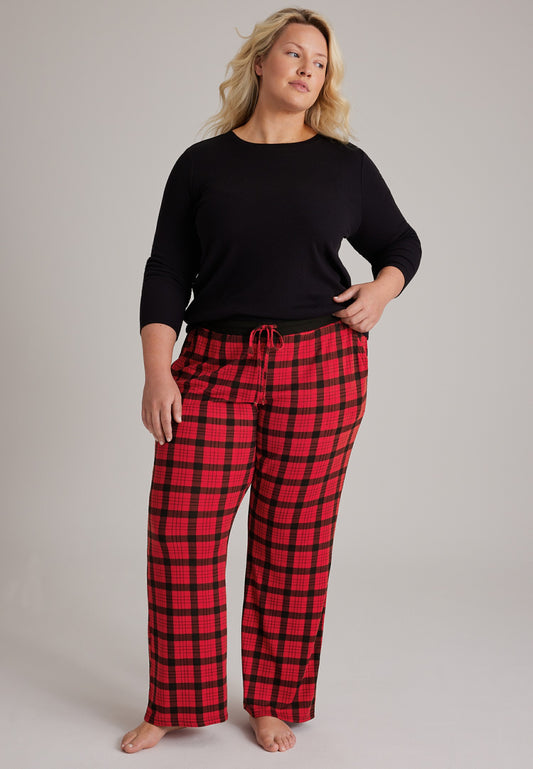 Plus Size Red Plaid Hacci Wide Leg Pajama Pants