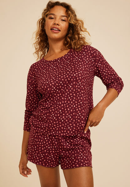 Floral Long Sleeve Top And Short Pajama Set