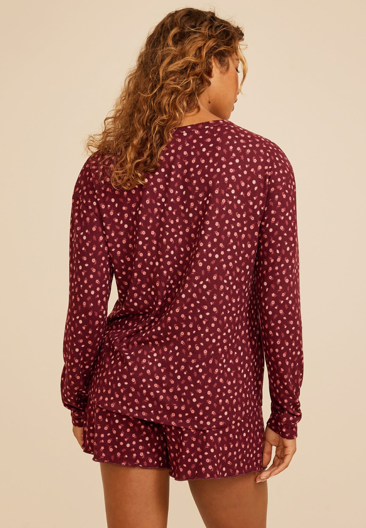 Floral Long Sleeve Top And Short Pajama Set