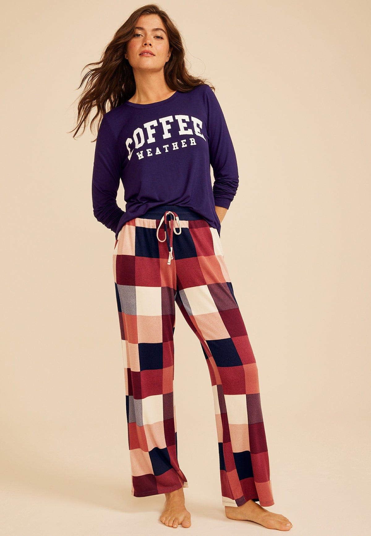 Coffee Weather Long Sleeve Top And Wide Leg Pajama Set