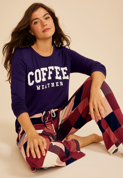 Coffee Weather Long Sleeve Top And Wide Leg Pajama Set