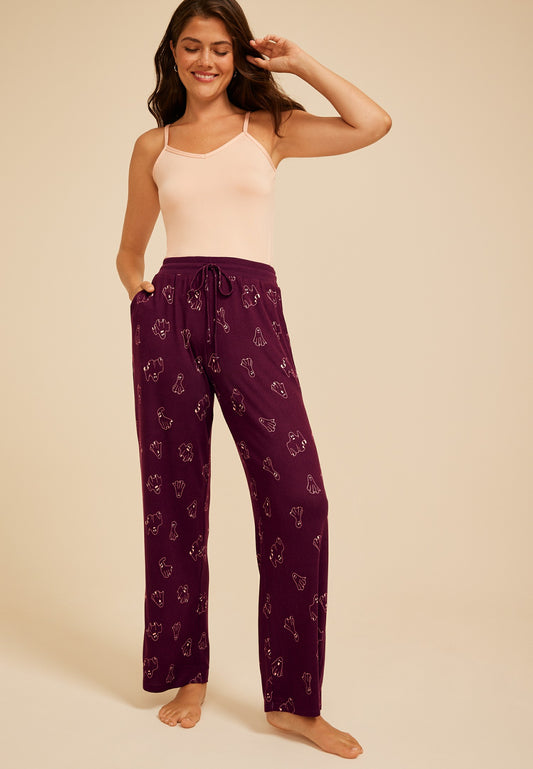 Halloween Purple Ghost Wide Leg Pajama Pant