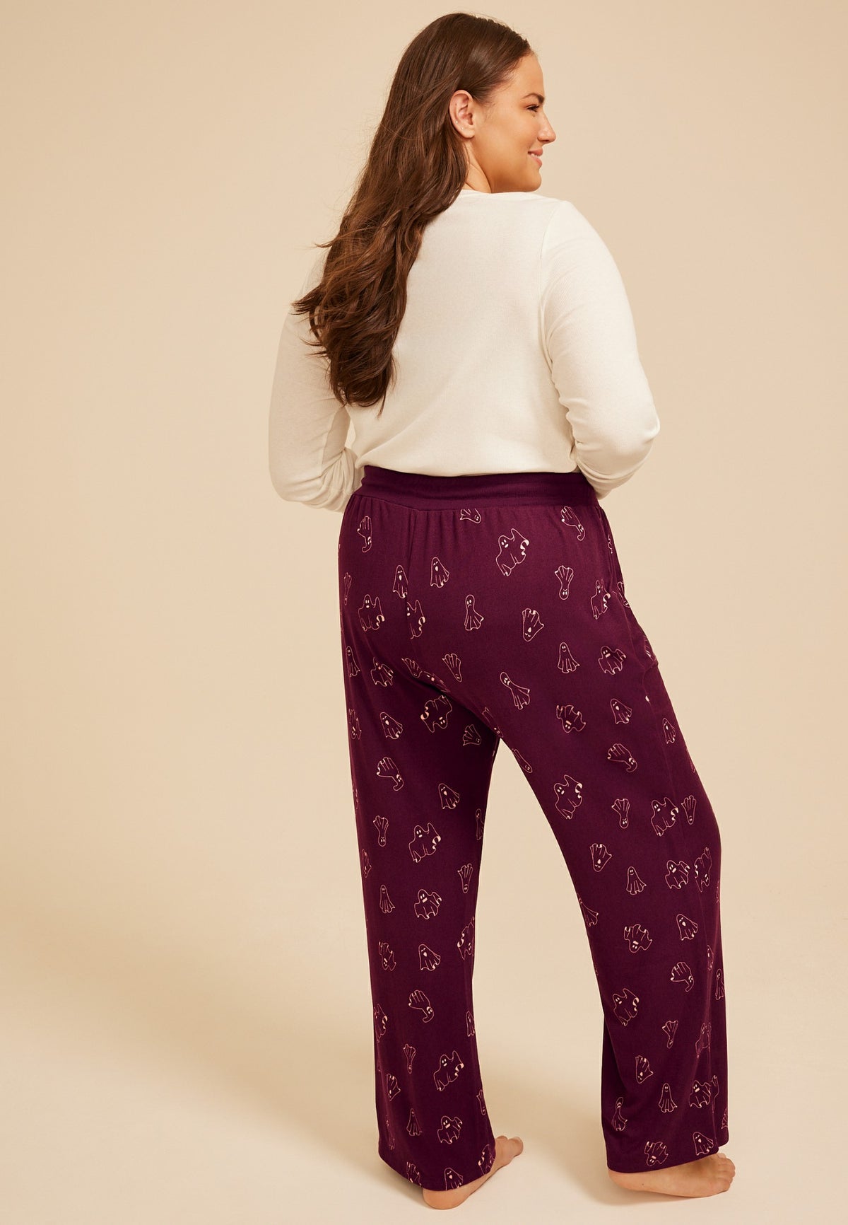 Plus Size Halloween Purple Ghost Wide Leg Pajama Pant