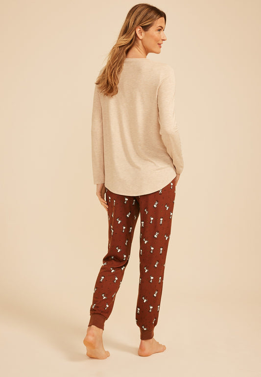 Snoopy Fall Long Sleeve Top And Jogger Pajama Set