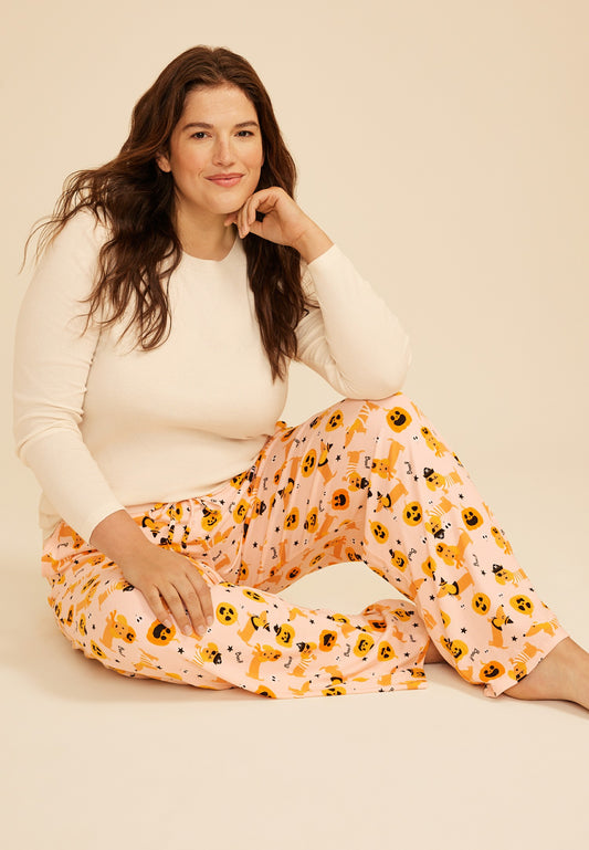 Plus Size Halloween Dog Print Hacci Wide Leg Pajama Pant