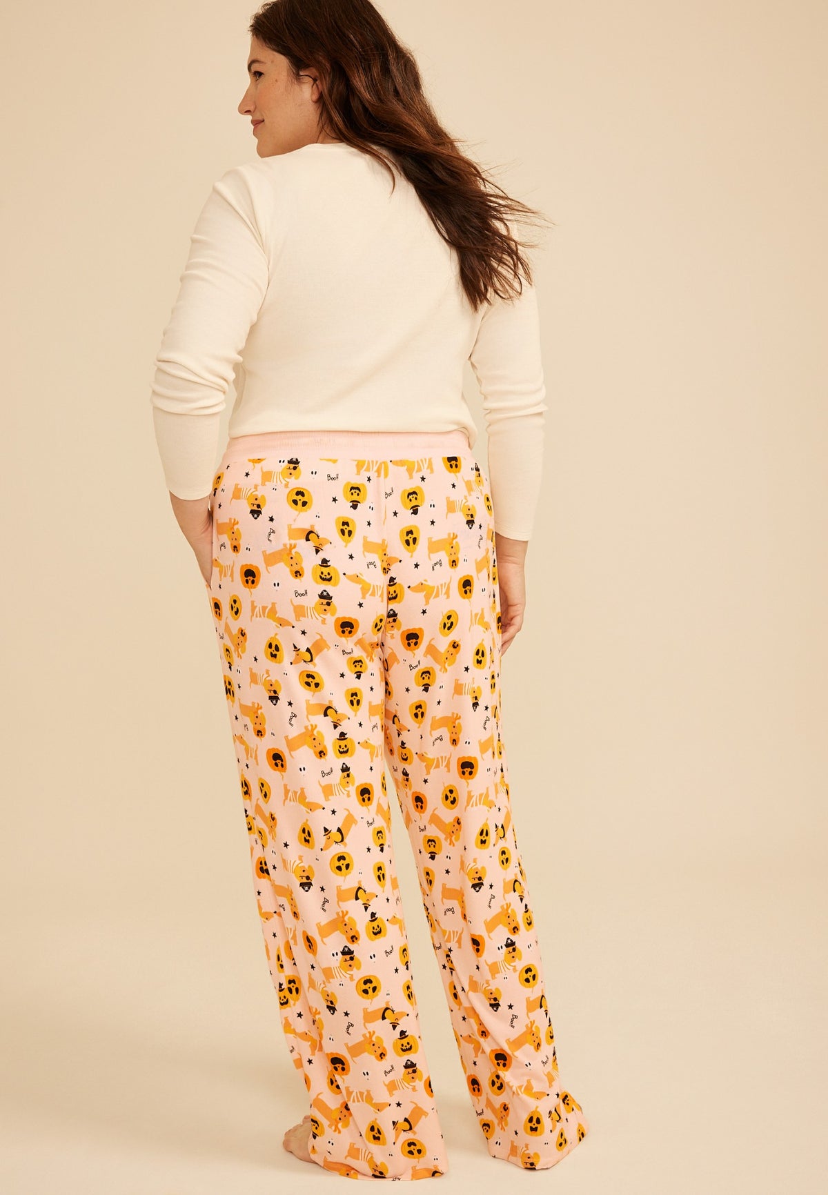 Plus Size Halloween Dog Print Hacci Wide Leg Pajama Pant