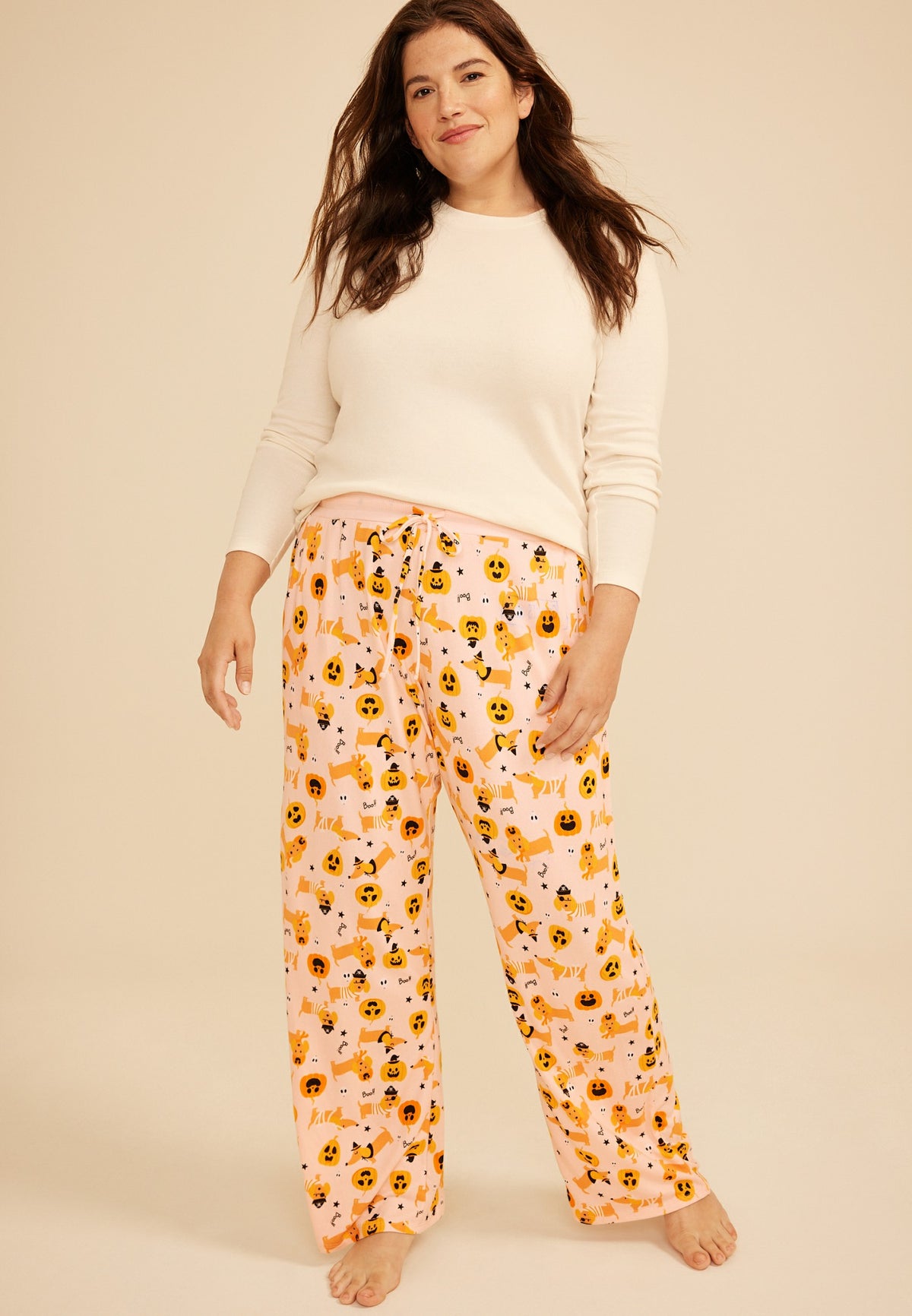 Plus Size Halloween Dog Print Hacci Wide Leg Pajama Pant