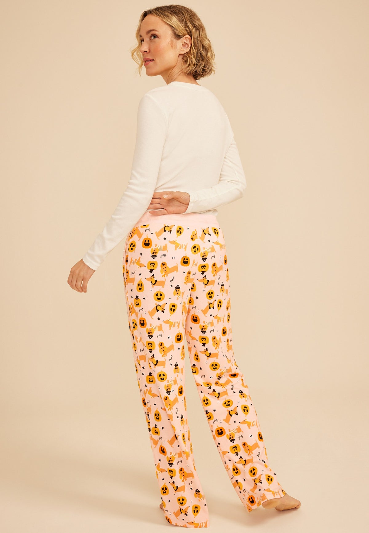 Halloween Dog Print Hacci Wide Leg Pajama Pant