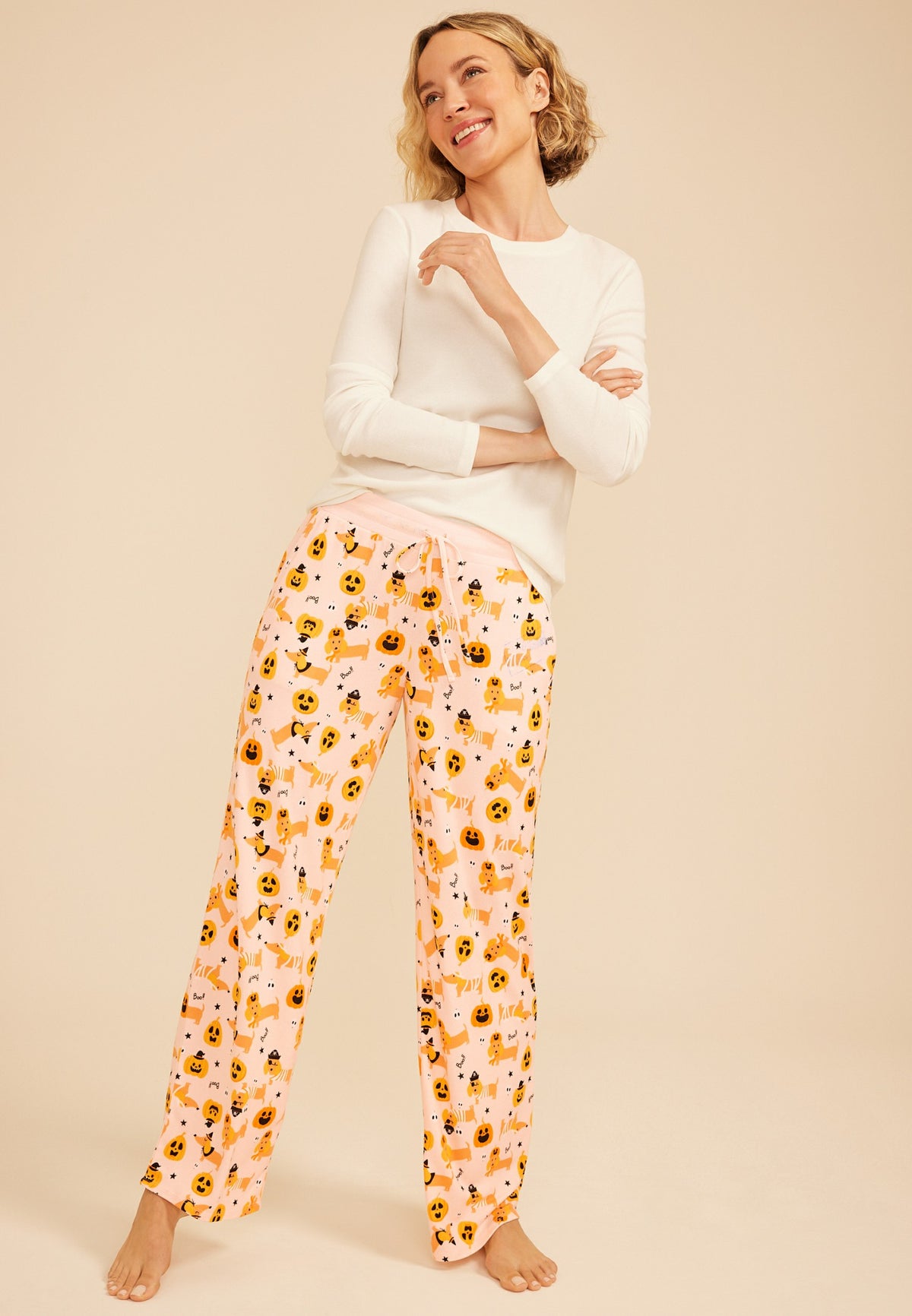 Halloween Dog Print Hacci Wide Leg Pajama Pant
