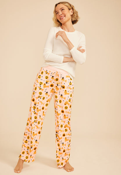 Halloween Dog Print Hacci Wide Leg Pajama Pant