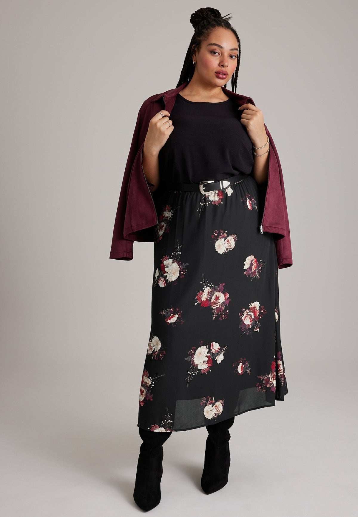 Plus Size Floral High Rise Maxi Skirt
