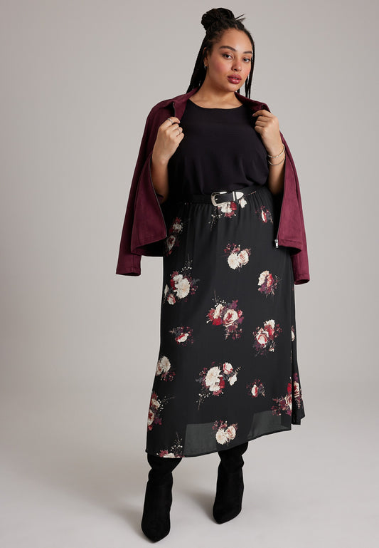 Plus Size Floral High Rise Maxi Skirt