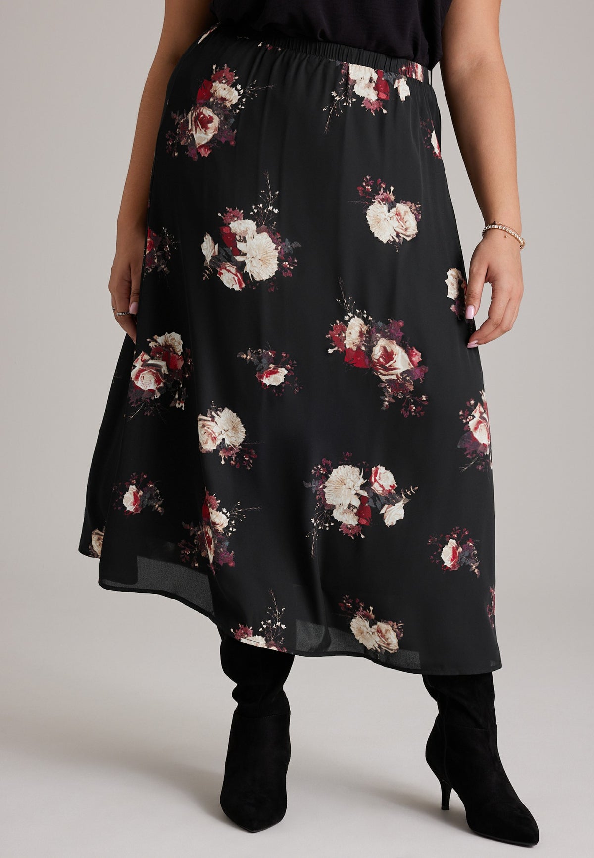 Plus Size Floral High Rise Maxi Skirt