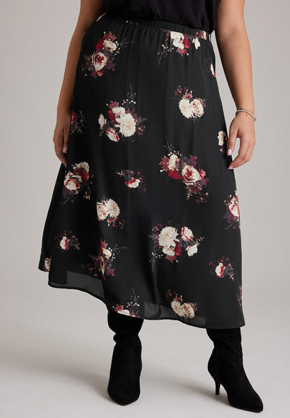 Plus Size Floral High Rise Maxi Skirt