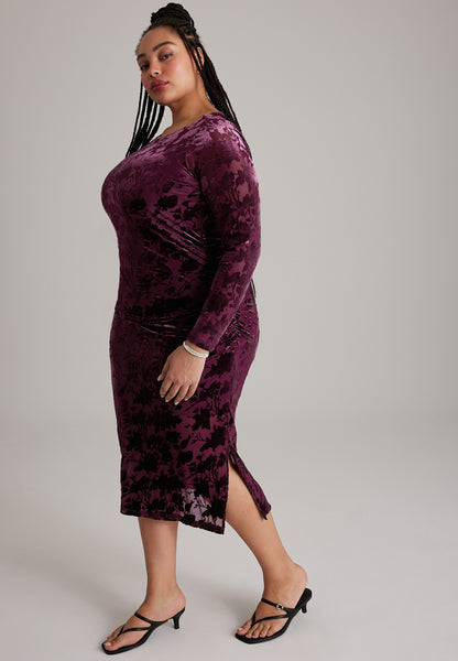 Plus Size Studio Y Long sleeve Flocked Mesh Ruched Mid