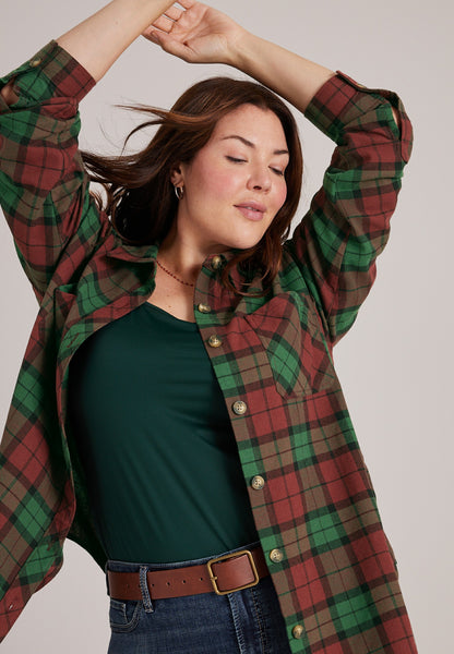 Plus Size Cotton Flannel Plaid Button Front Shirt