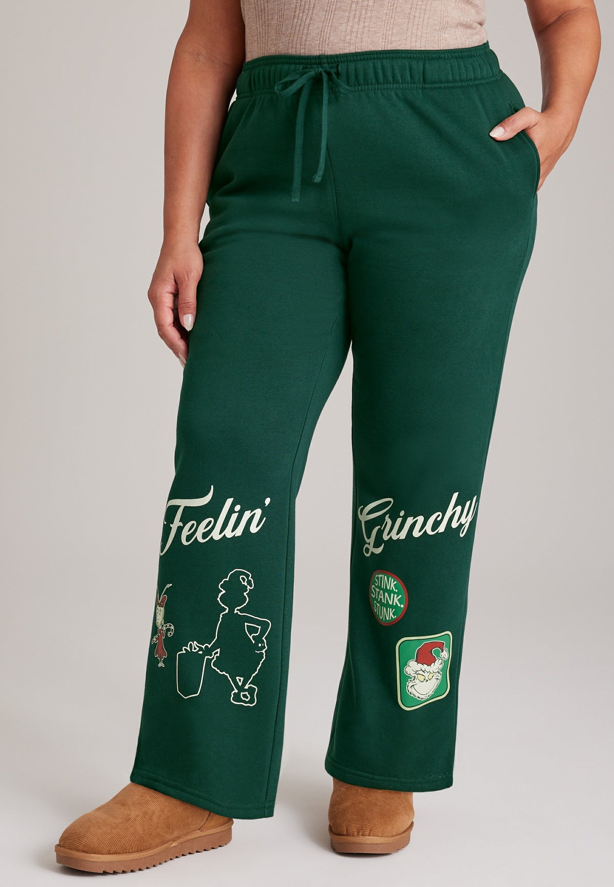 Plus Size High Rise Feelin' Grinchy Wide Leg Pants