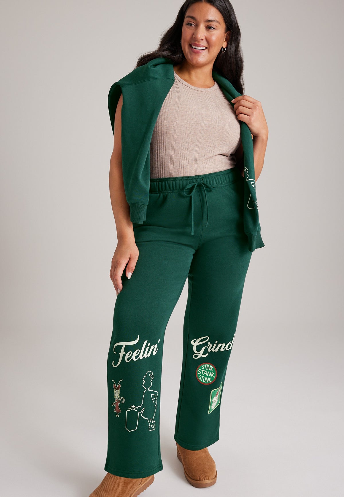 Plus Size High Rise Feelin' Grinchy Wide Leg Pants