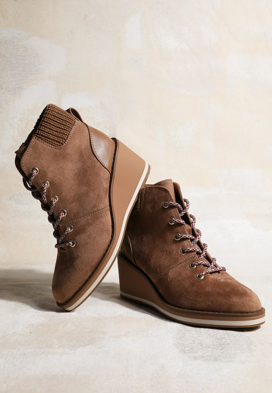SuperCush Faux Suede Lace Up Wedge Boot
