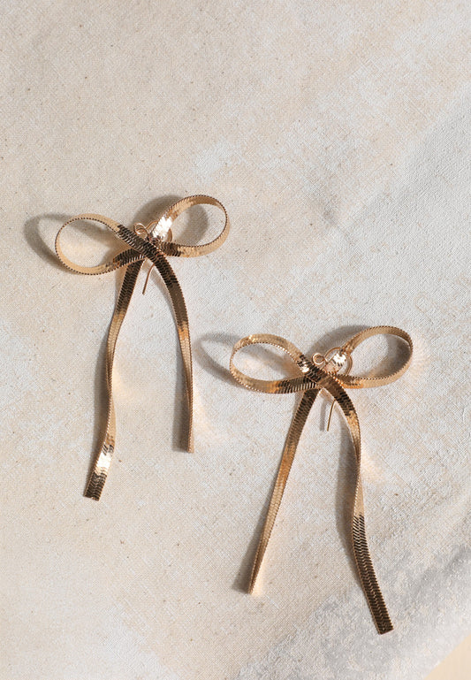 Gold Bow Drop Earrings