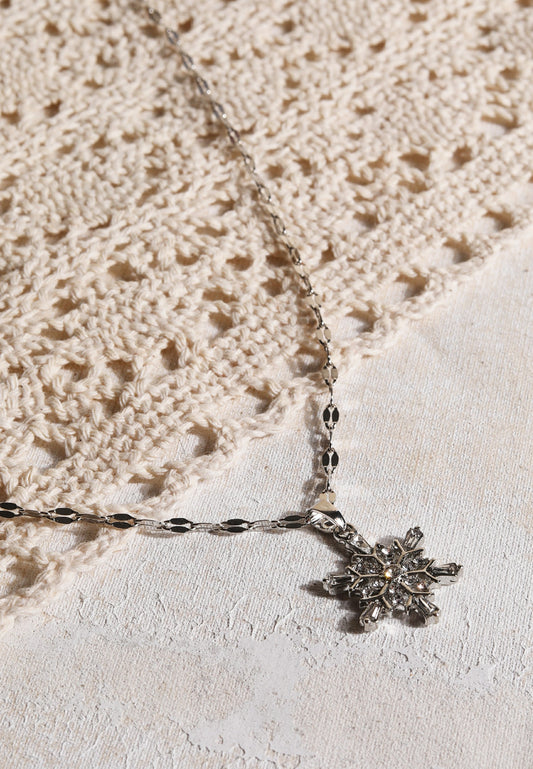 Silver Rhinestone Snowflake Necklace