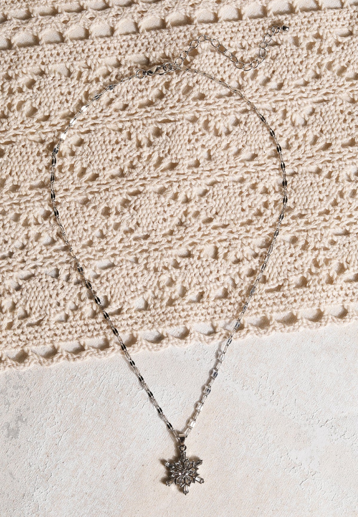 Silver Rhinestone Snowflake Necklace