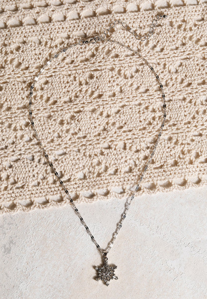 Silver Rhinestone Snowflake Necklace