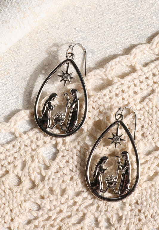 Silver Nativity Teardrop Earrings