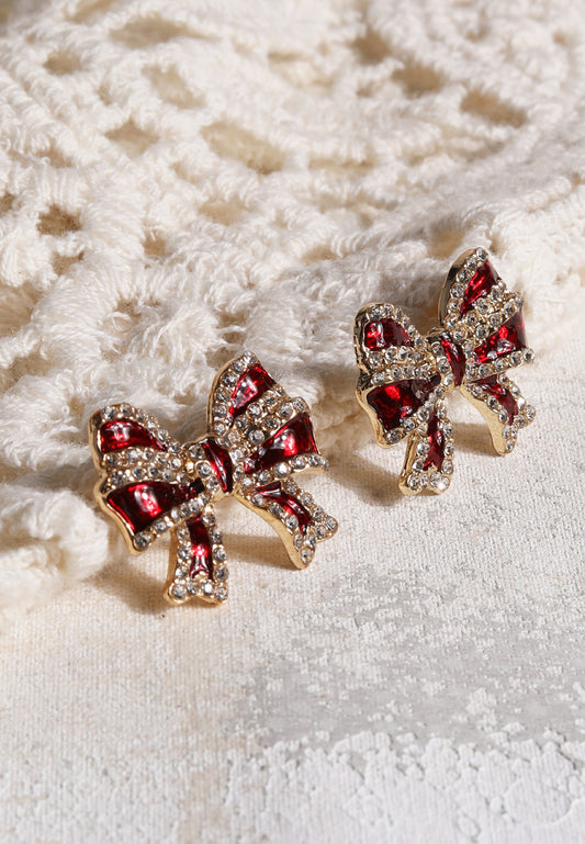 Red Holiday Bow Stud Earrings