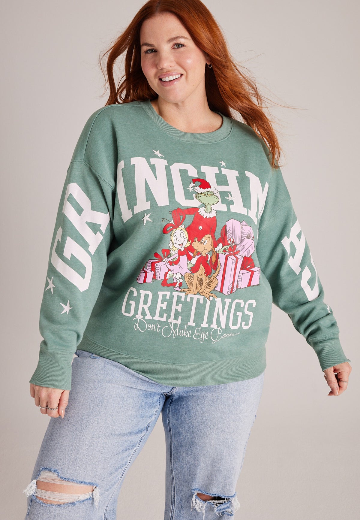 Plus Size Grinchmas Greetings Graphic Sweatshirt