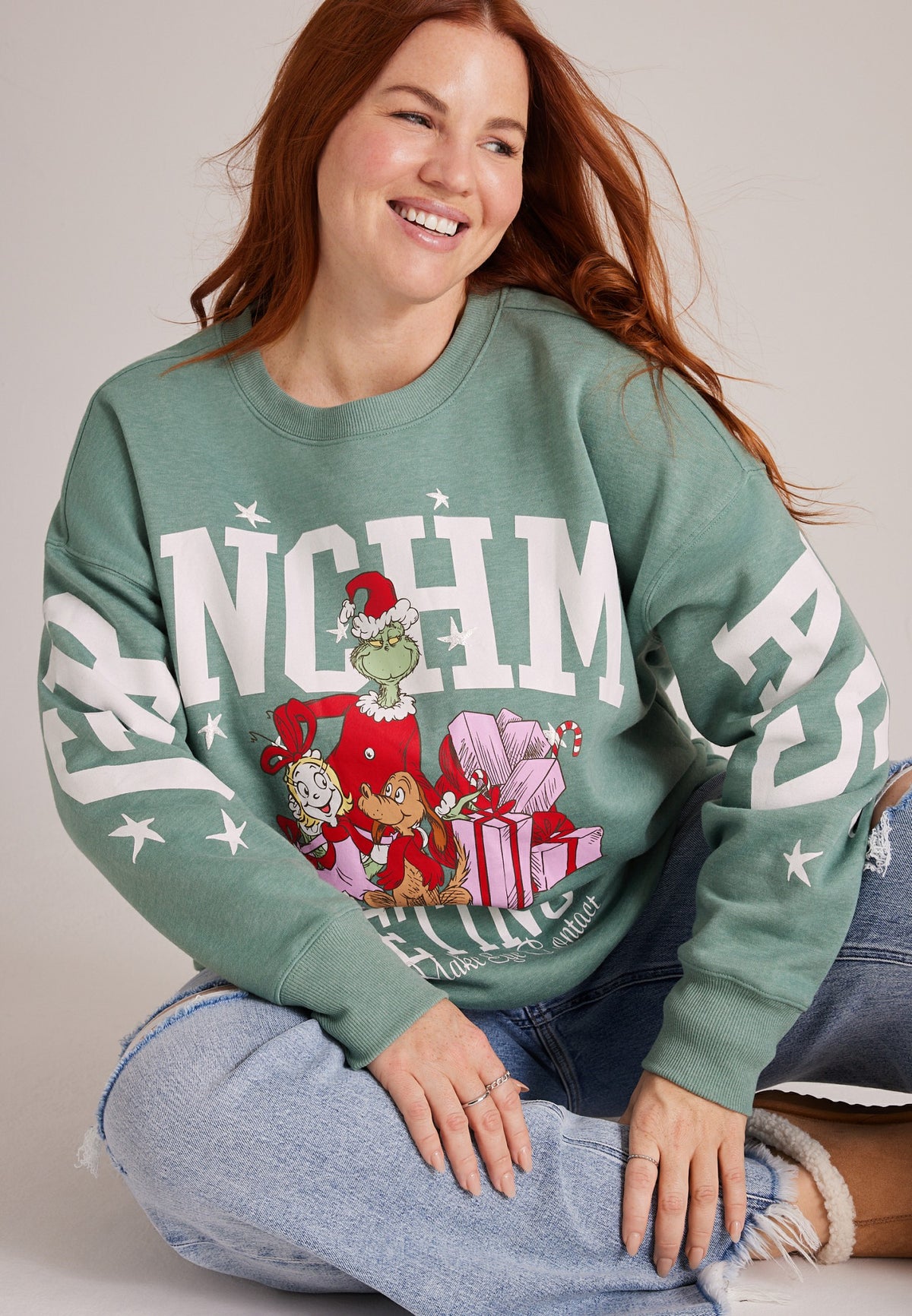 Plus Size Grinchmas Greetings Graphic Sweatshirt