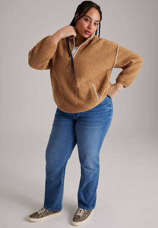 Plus Size Whipstitch Sherpa Half Zip Pullover