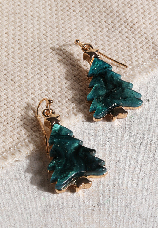 Gold Resin Tree Drop Earrings