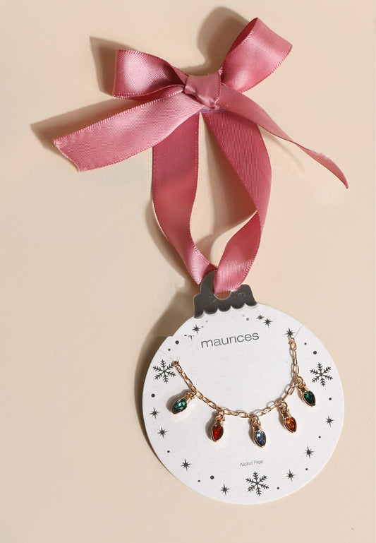 Gold Holiday Light Bulb Necklace