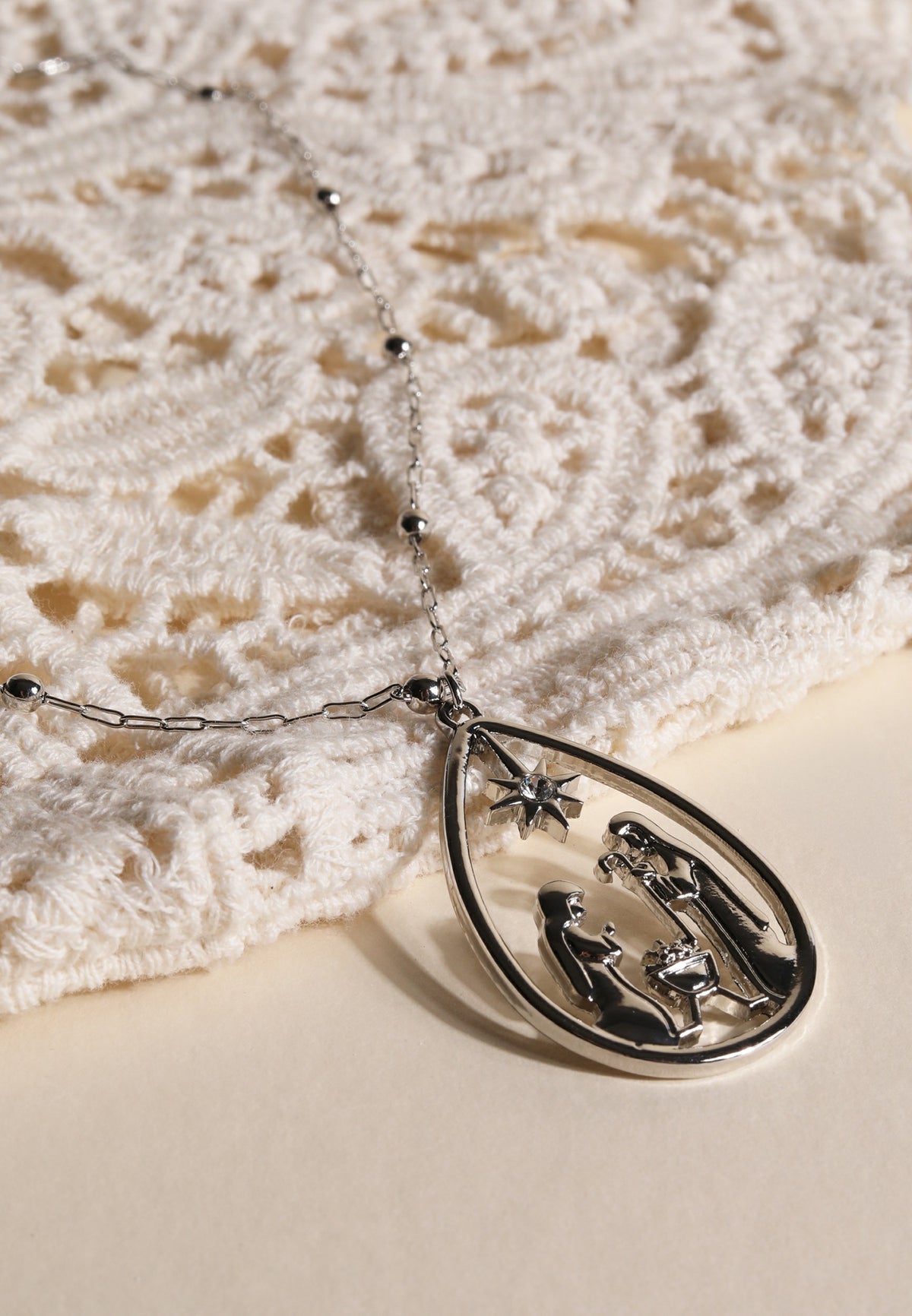 Silver Nativity Pendant Necklace