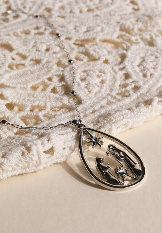 Silver Nativity Pendant Necklace