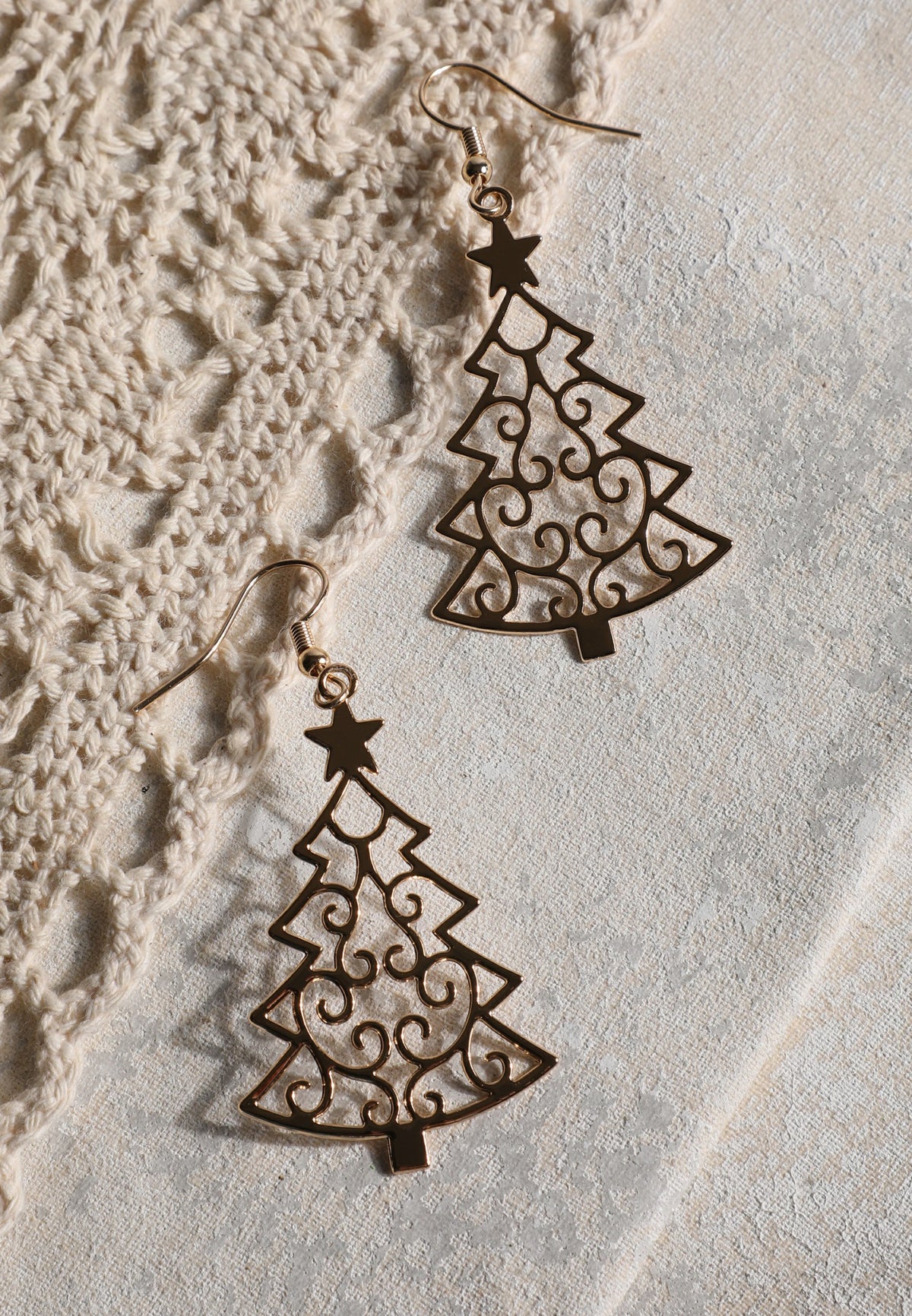 Gold Christmas Tree Filigree Drop Earrings