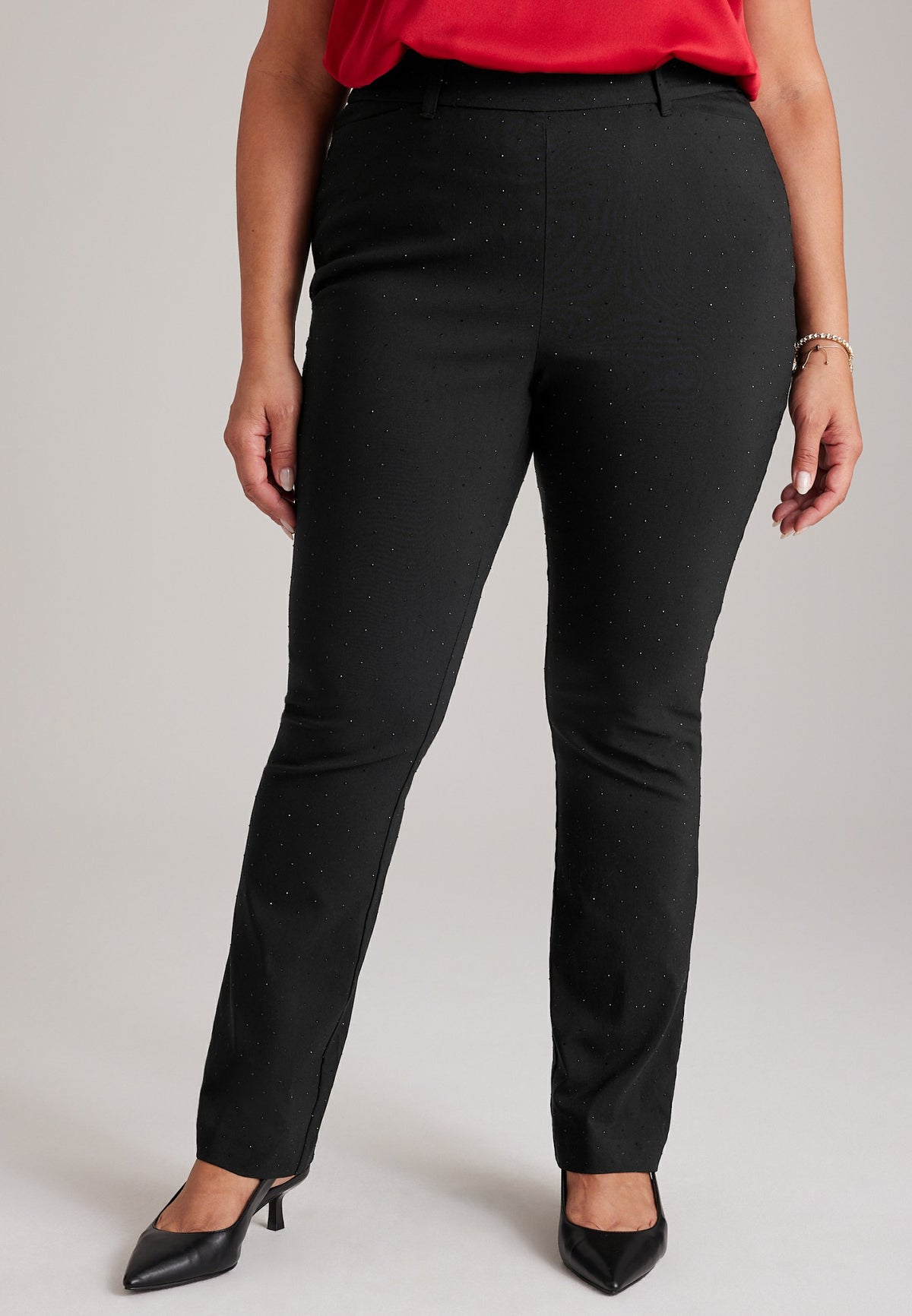 Plus Size High Rise Rhinestone Bengaline Bootcut Pant
