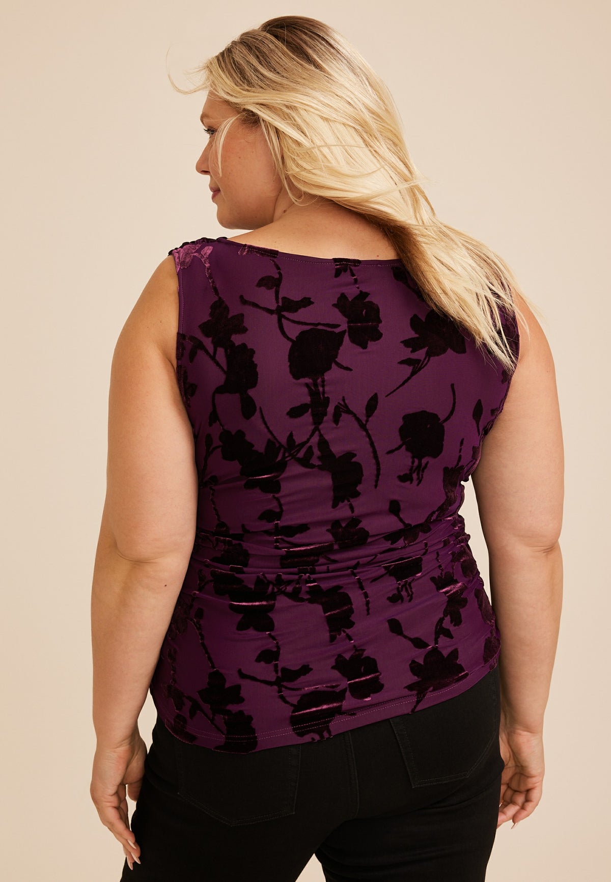 Plus Size Studio Y Floral Flocked Mesh Tank Top