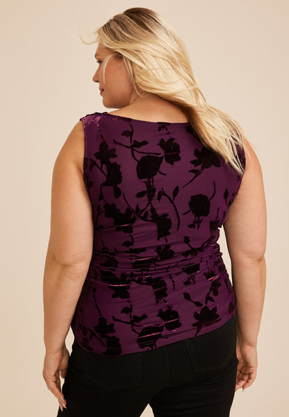 Plus Size Studio Y Floral Flocked Mesh Tank Top