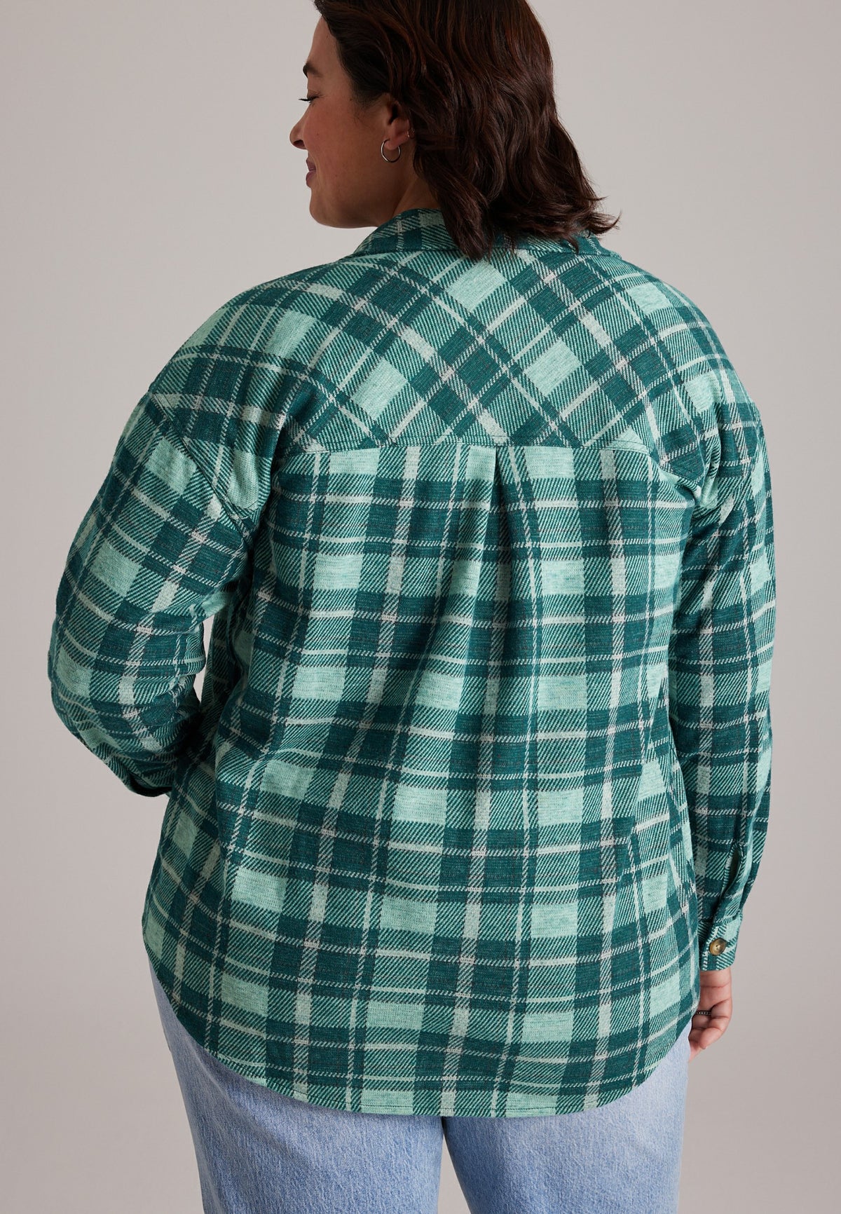 Plus Size Knit Jacquard Plaid Button Front Shirt