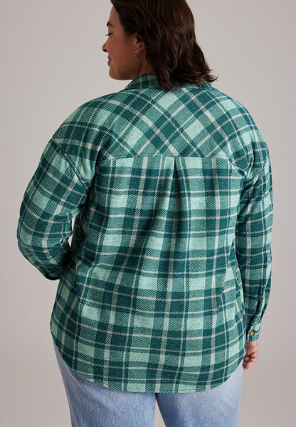 Plus Size Knit Jacquard Plaid Button Front Shirt