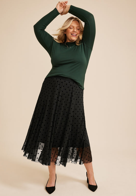 Plus Size High Rise Mesh Dot Maxi Skirt