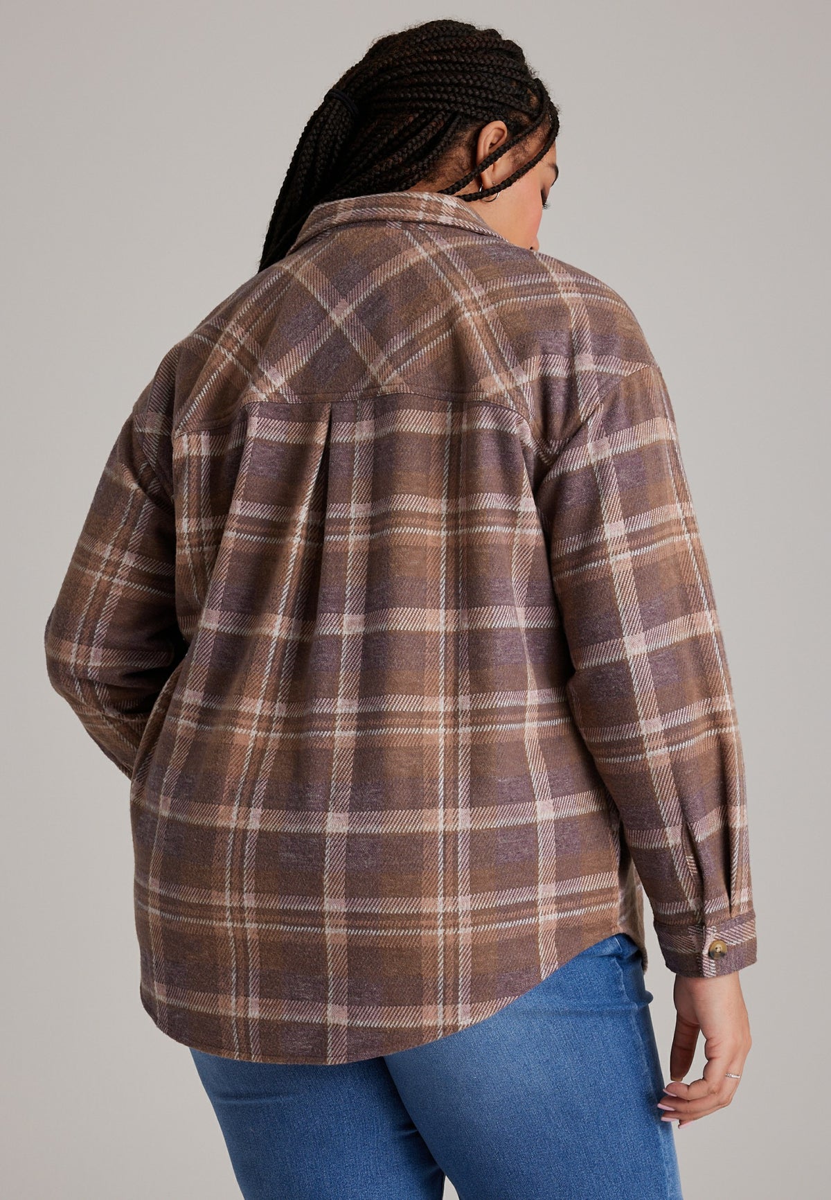 Plus Size Knit Jacquard Plaid Button Front Shirt