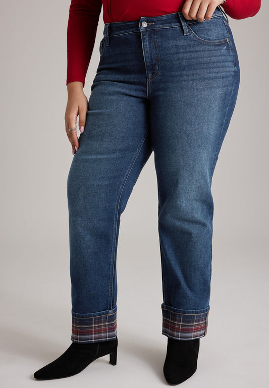 Plus Size m jeans by maurices™ High Rise Plaid Cuffed Relaxed Straight Jeans